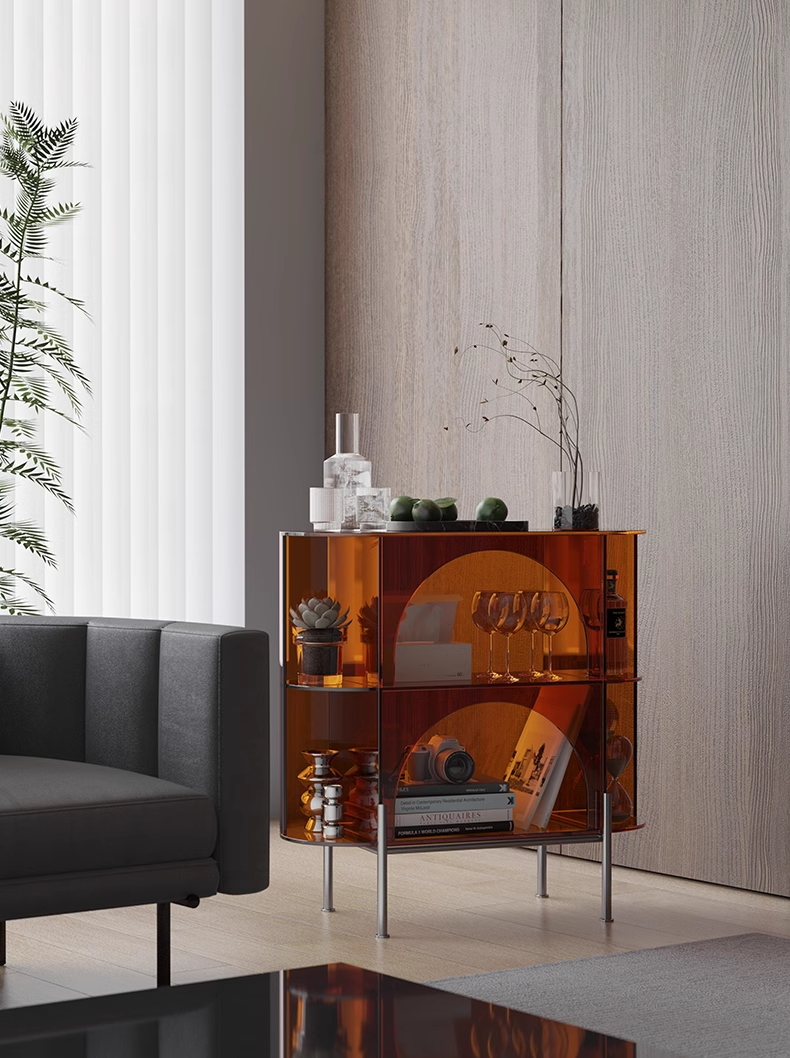 YISILE Green Accordion Luxury Acrylic Sideboard | Pleated Optical Media Console