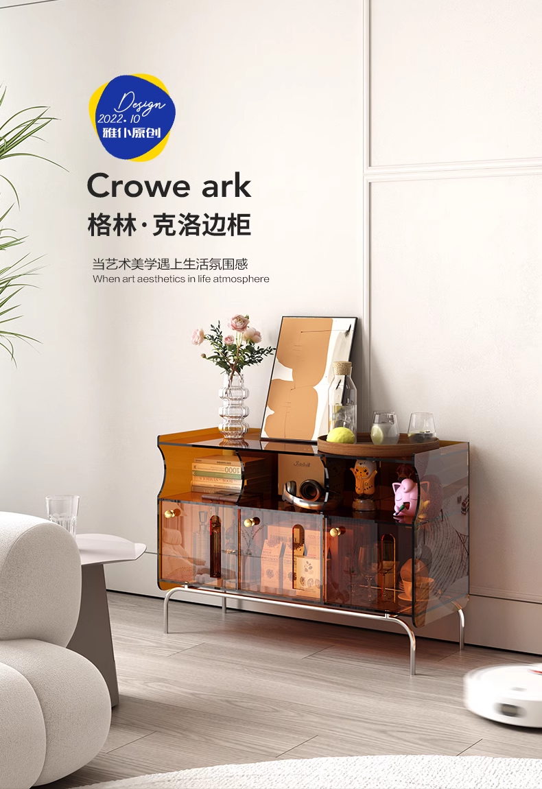 YISILE Green Crow Luxury Acrylic Side Cabinet | Vibrant Multi-Layer Accent Chest