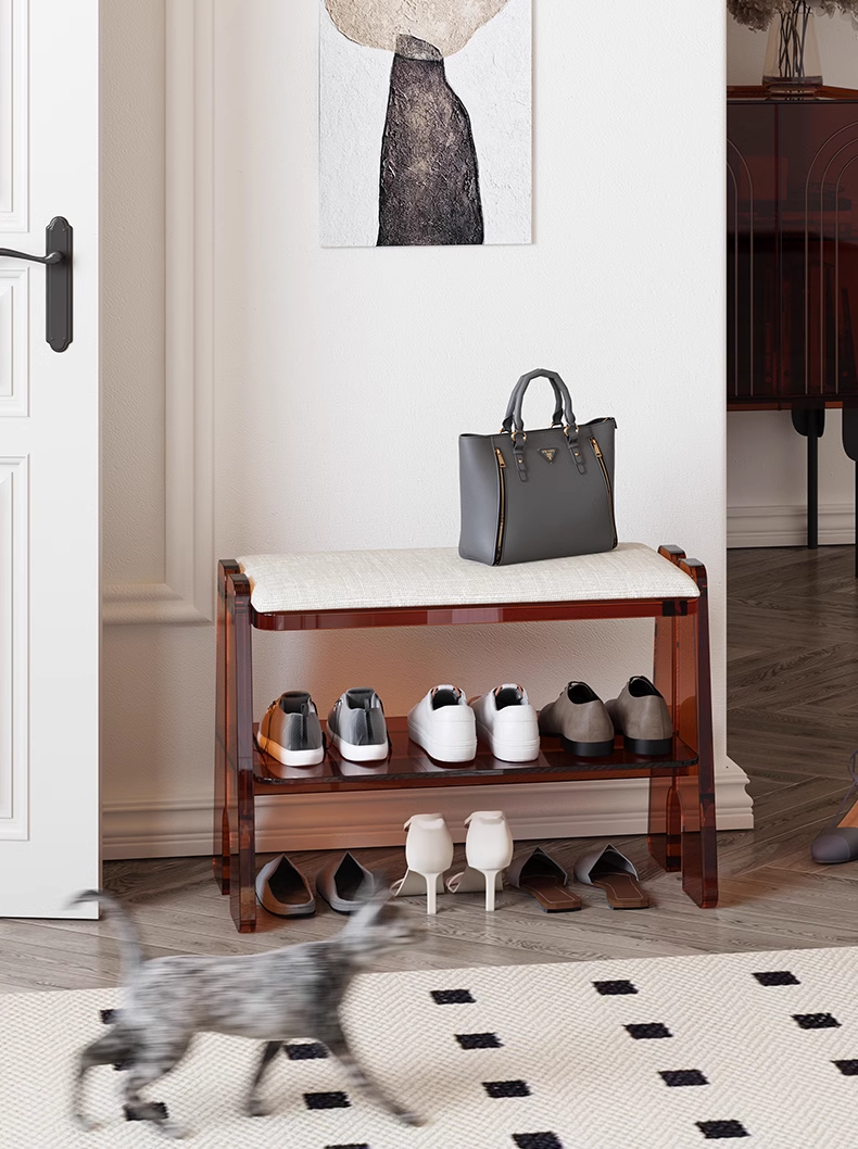 YISILE Ingenious Acrylic Shoe Bench | 18cm Ergonomic Entryway Storage Stool