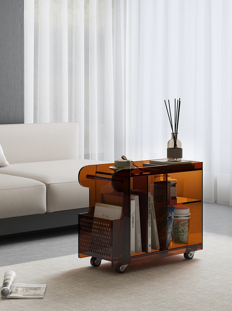 YISILE London Bus Acrylic Bar Cart | Rolling 2-Tier Luxury Beverage Trolley