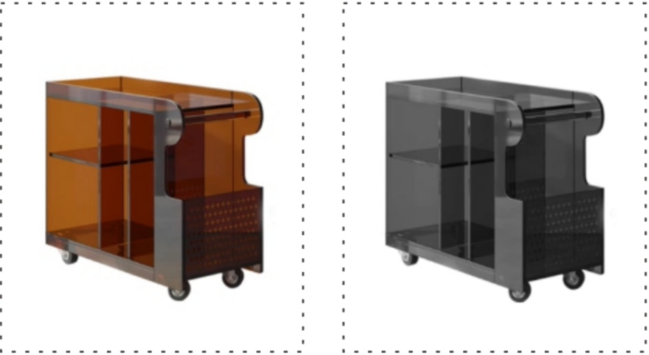 YISILE London Bus Acrylic Bar Cart | Rolling 2-Tier Luxury Beverage Trolley