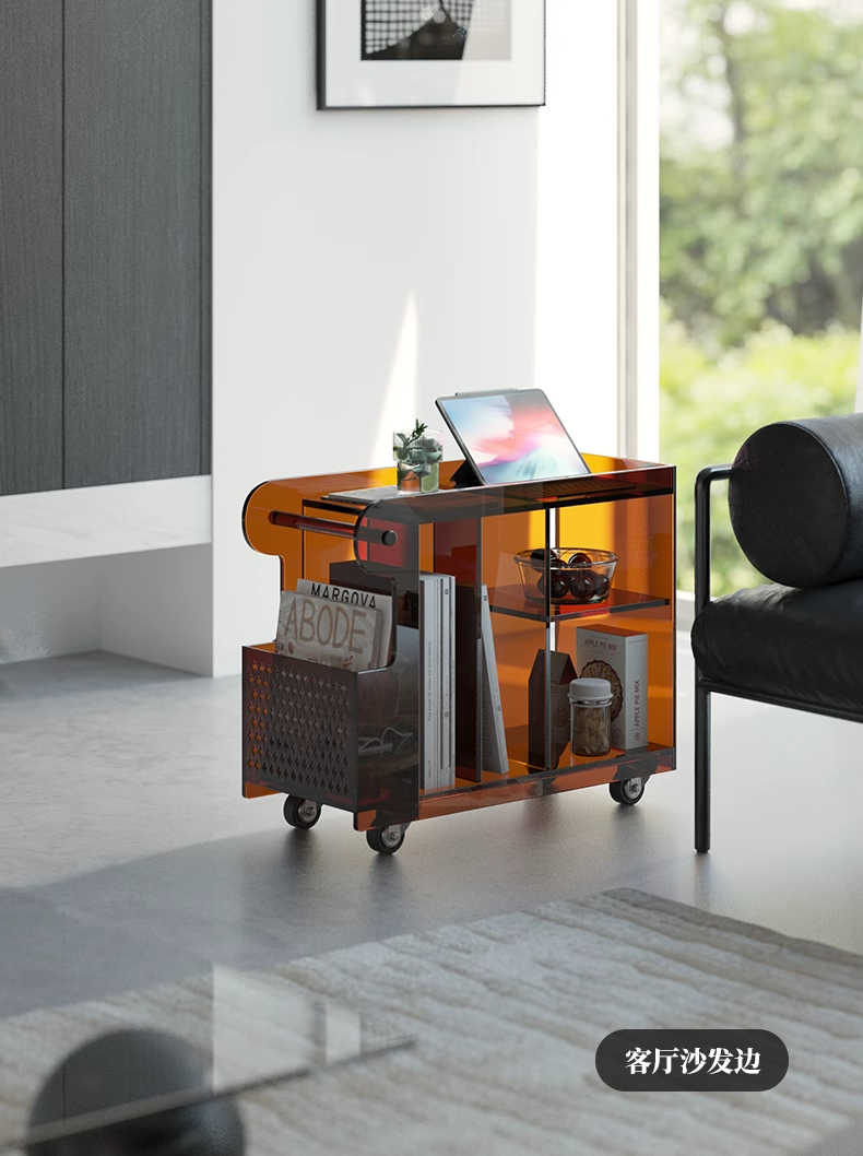 YISILE London Bus Acrylic Bar Cart | Rolling 2-Tier Luxury Beverage Trolley