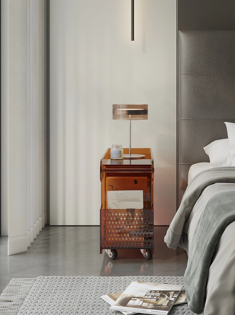 YISILE London Bus Acrylic Bar Cart | Rolling 2-Tier Luxury Beverage Trolley