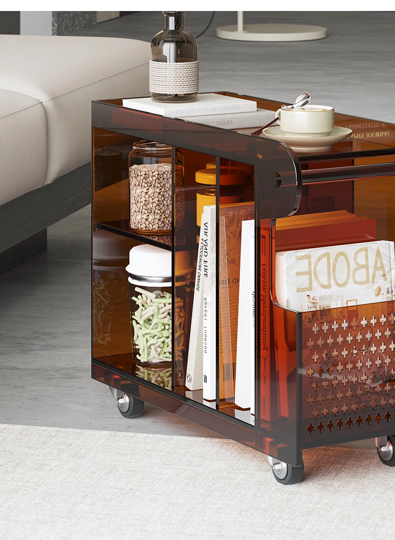 YISILE London Bus Acrylic Bar Cart | Rolling 2-Tier Luxury Beverage Trolley