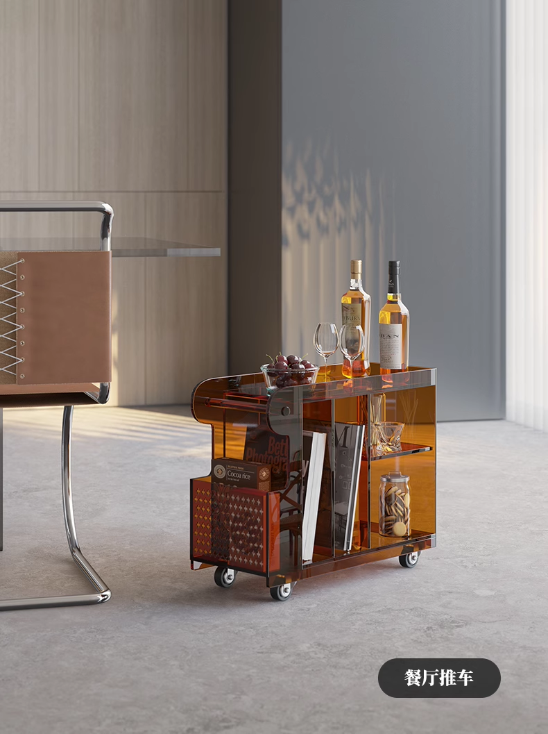 YISILE London Bus Acrylic Bar Cart | Rolling 2-Tier Luxury Beverage Trolley