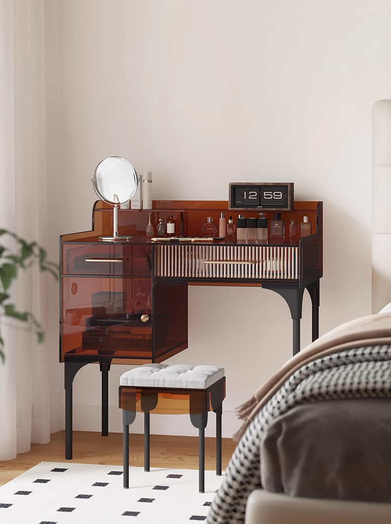 YISILE Loulan Amber Acrylic Vanity Tower | Vertical Space-Saving Beauty Station