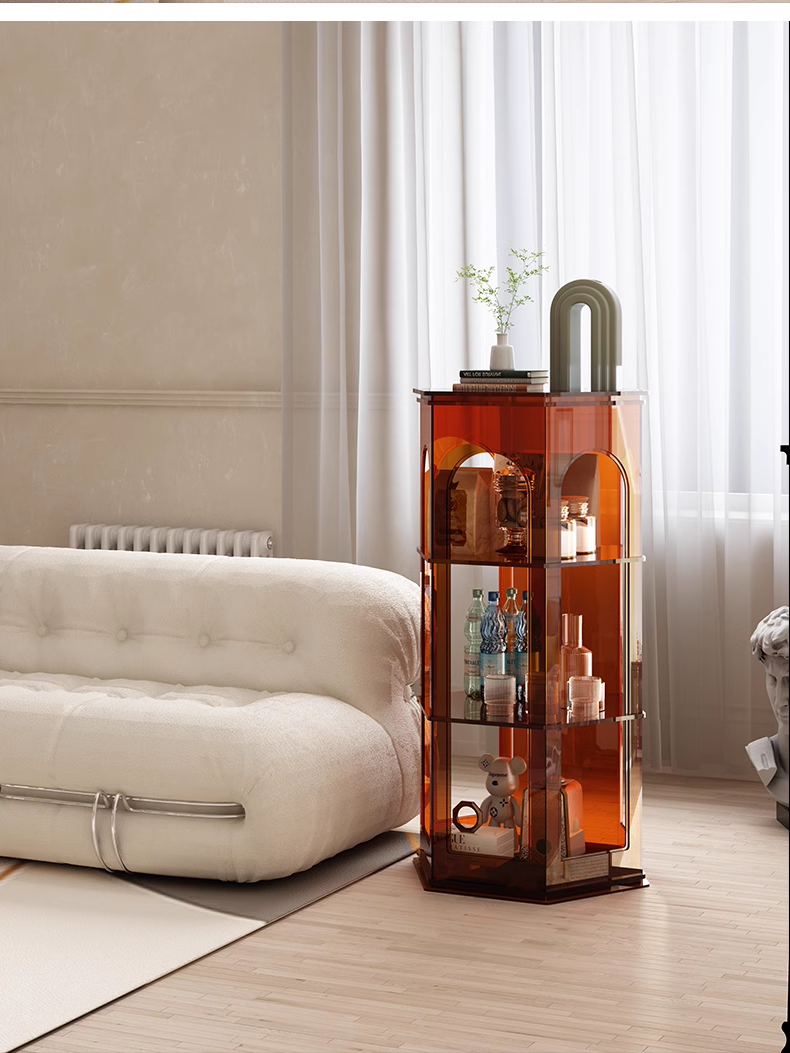 YISILE Ludwig Hexagonal Acrylic Accent Cabinet | Fairy-Tale Architectural Pillar