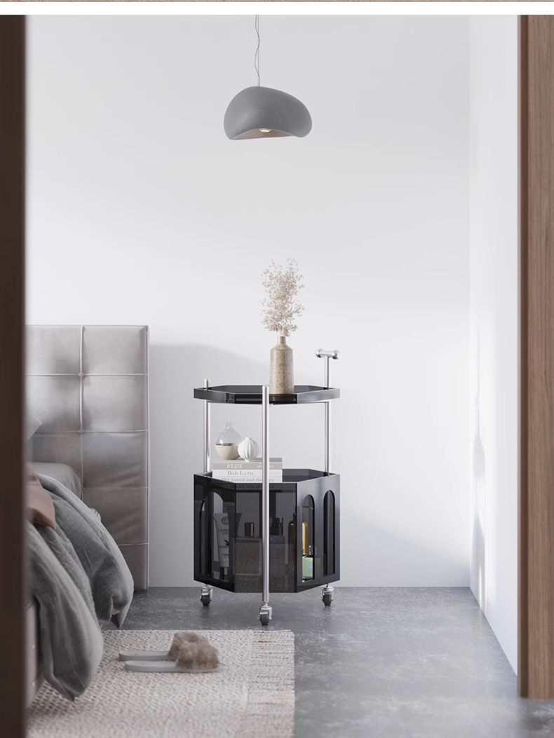 YISILE Monica Luxury Acrylic Cart Side Table | Vintage Hexagonal Rolling Tier