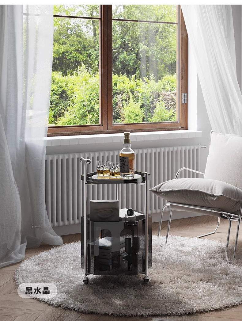 YISILE Monica Luxury Acrylic Cart Side Table | Vintage Hexagonal Rolling Tier
