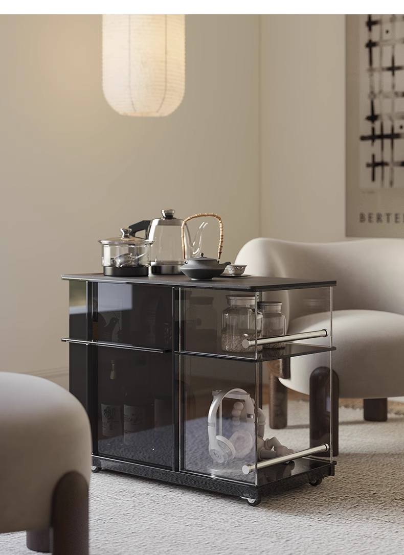 YISILE Muye Rolling Acrylic Beverage Cart | Stainless Steel Luxury Tea Station