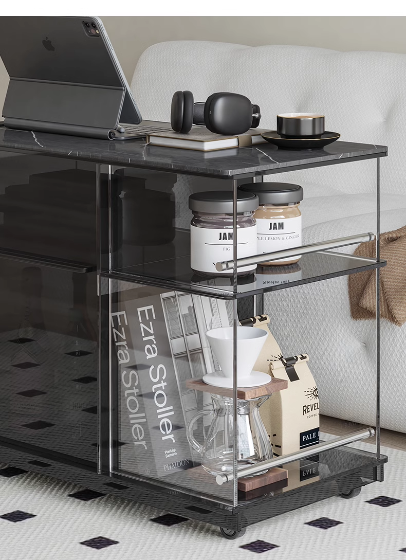 YISILE Muye Rolling Acrylic Beverage Cart | Stainless Steel Luxury Tea Station