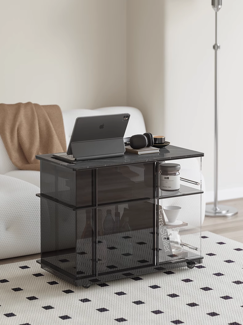 YISILE Muye Rolling Acrylic Beverage Cart | Stainless Steel Luxury Tea Station