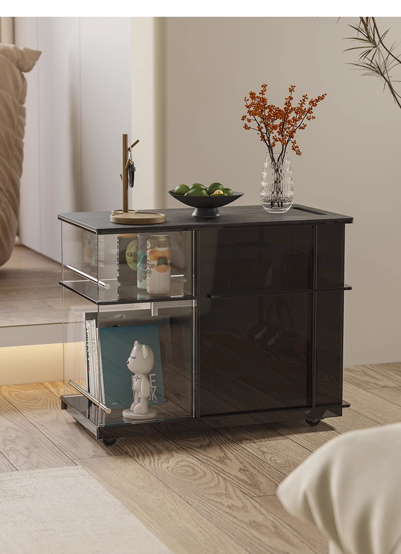 YISILE Muye Rolling Acrylic Beverage Cart | Stainless Steel Luxury Tea Station