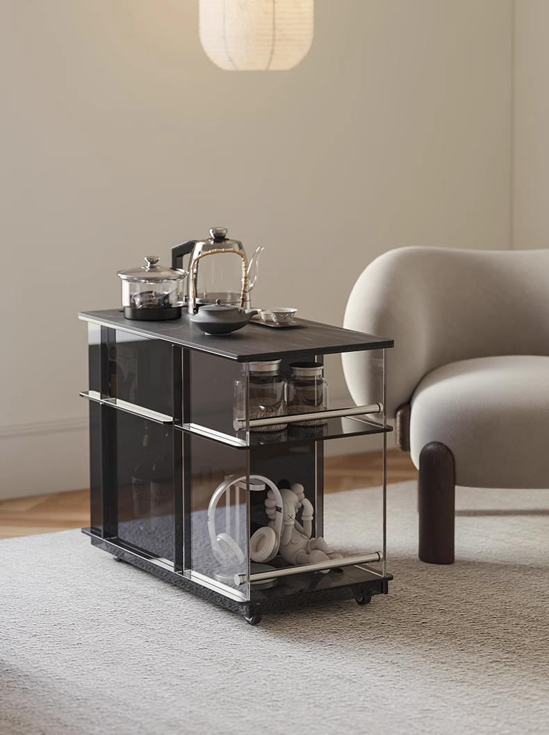 YISILE Muye Rolling Acrylic Beverage Cart | Stainless Steel Luxury Tea Station