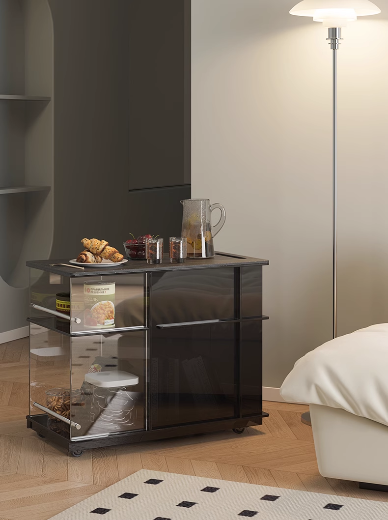 YISILE Muye Rolling Acrylic Beverage Cart | Stainless Steel Luxury Tea Station
