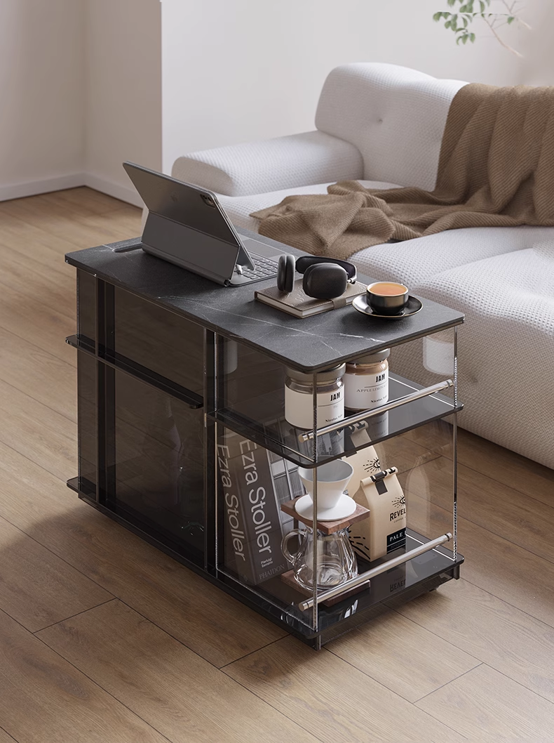 YISILE Muye Rolling Acrylic Beverage Cart | Stainless Steel Luxury Tea Station