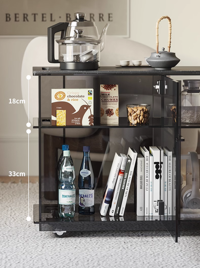YISILE Muye Rolling Acrylic Beverage Cart | Stainless Steel Luxury Tea Station