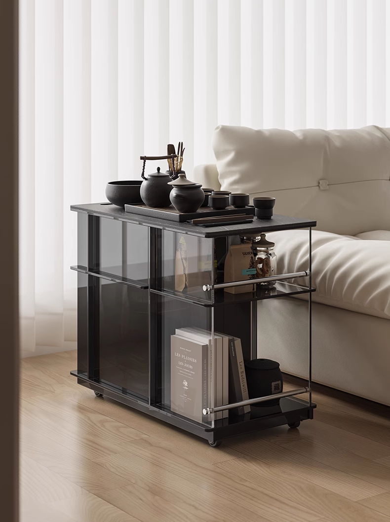YISILE Muye Rolling Acrylic Beverage Cart | Stainless Steel Luxury Tea Station