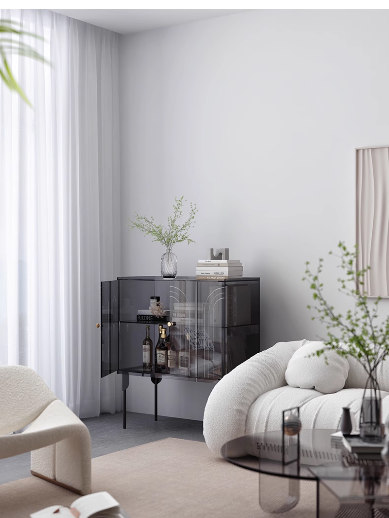 YISILE Peninsula Curved Acrylic Sideboard | Piano-Inspired Luxury Buffet