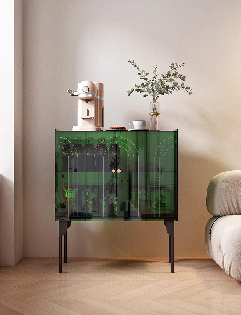 YISILE Peninsula Curved Acrylic Sideboard | Piano-Inspired Luxury Buffet