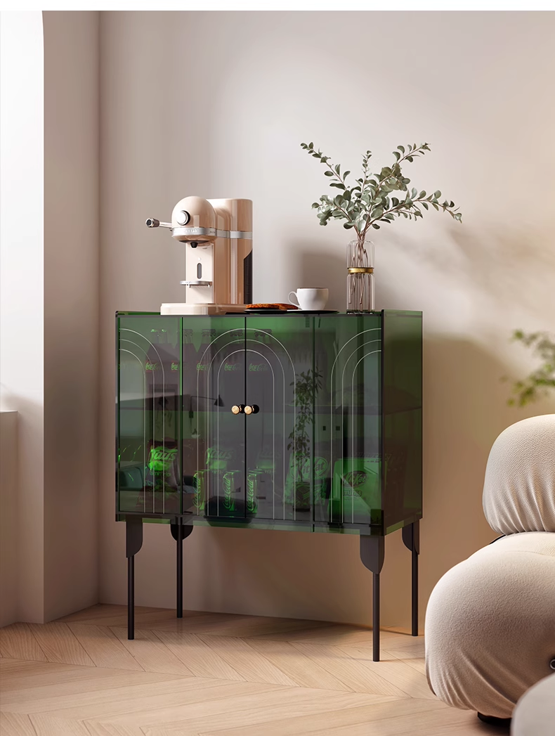YISILE Peninsula Curved Acrylic Sideboard | Piano-Inspired Luxury Buffet