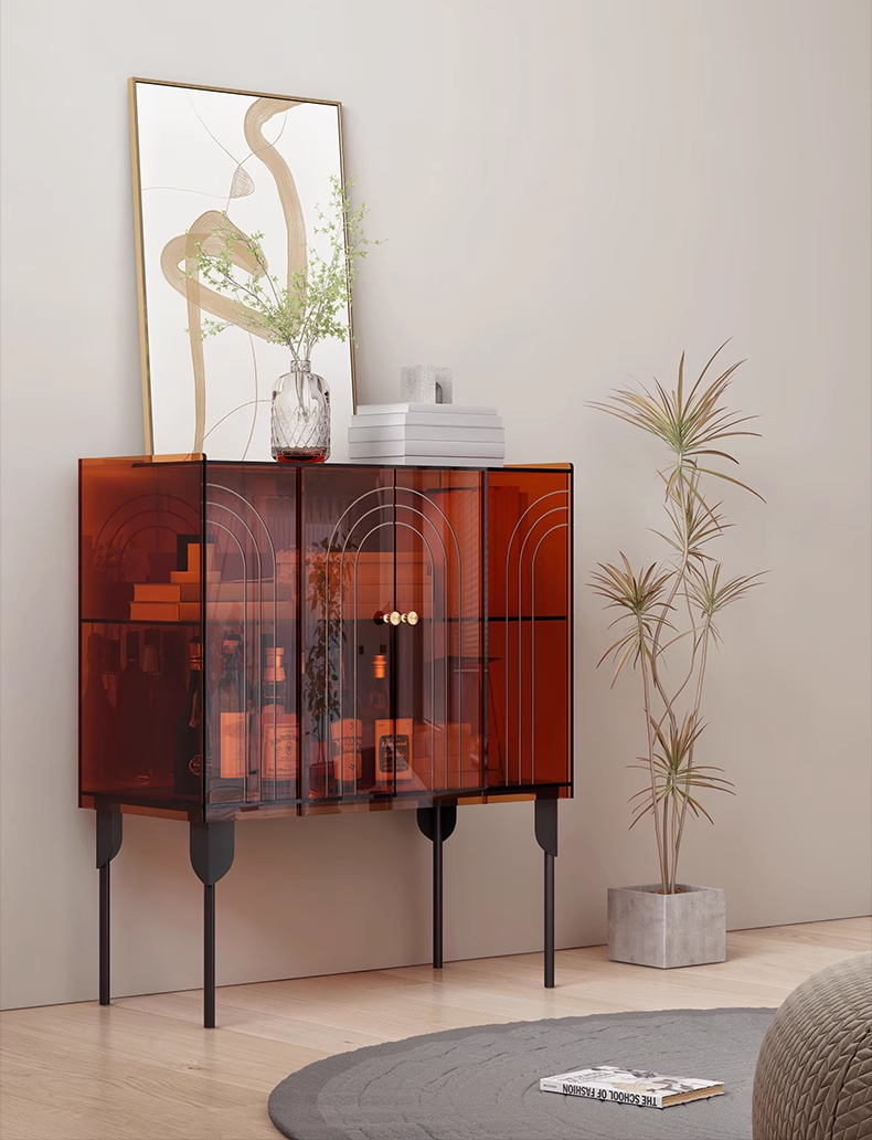 YISILE Peninsula Curved Acrylic Sideboard | Piano-Inspired Luxury Buffet