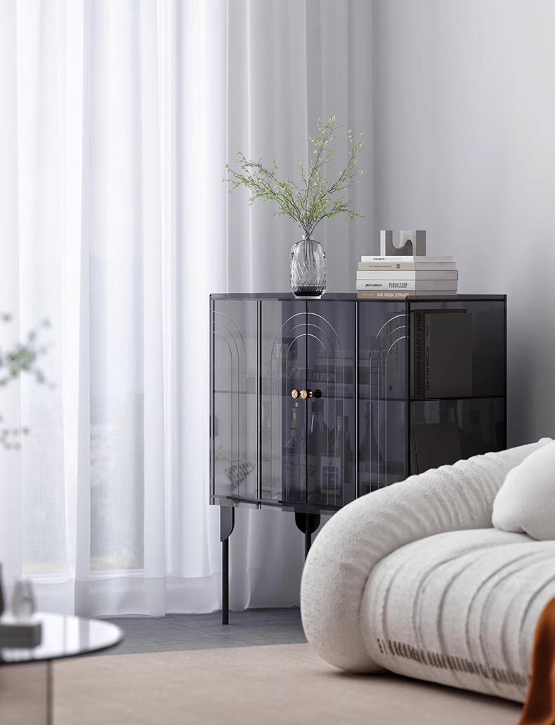 YISILE Peninsula Curved Acrylic Sideboard | Piano-Inspired Luxury Buffet