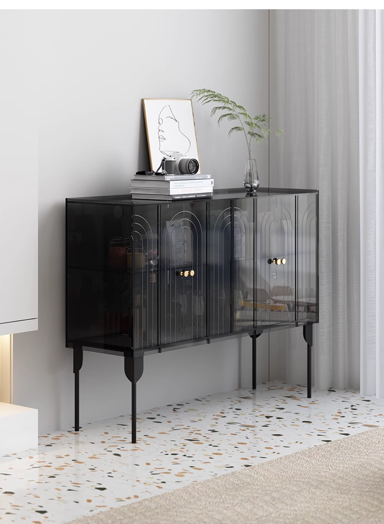 YISILE Peninsula Curved Acrylic Sideboard | Piano-Inspired Luxury Buffet