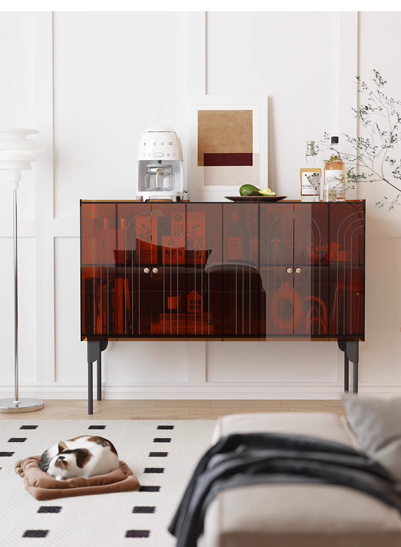 YISILE Peninsula Curved Acrylic Sideboard | Piano-Inspired Luxury Buffet