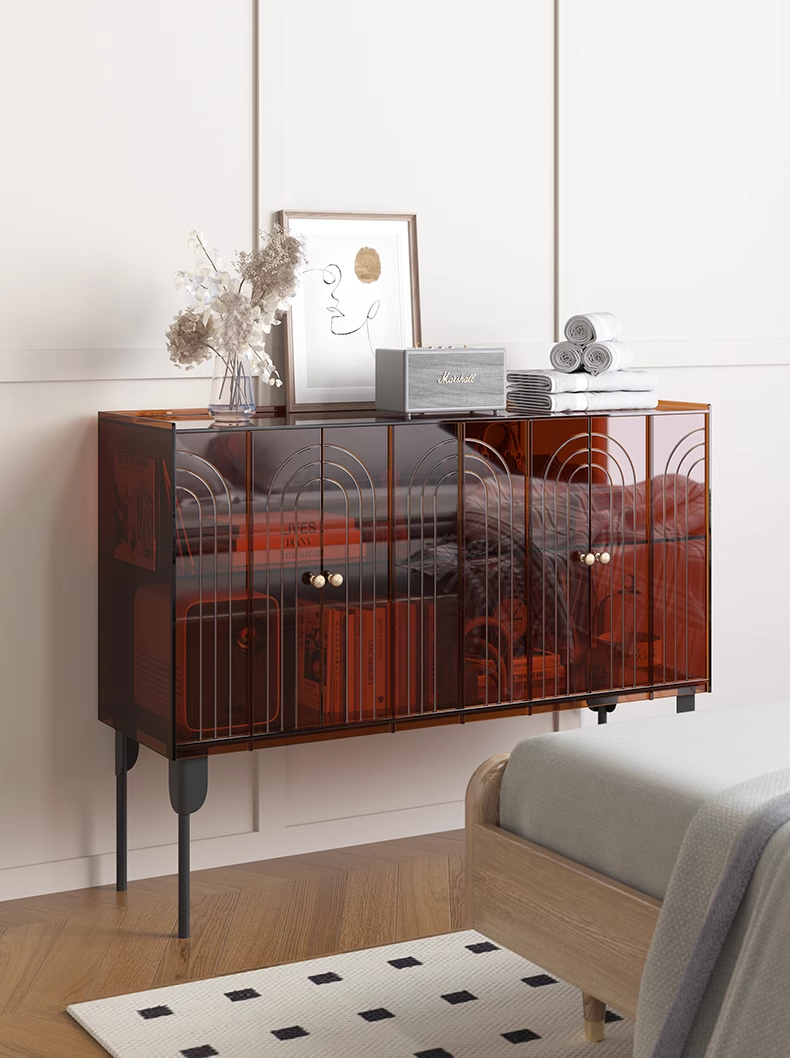 YISILE Peninsula Curved Acrylic Sideboard | Piano-Inspired Luxury Buffet