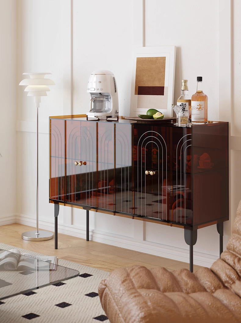 YISILE Peninsula Curved Acrylic Sideboard | Piano-Inspired Luxury Buffet