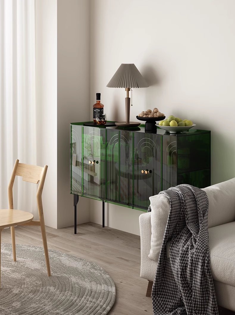 YISILE Peninsula Curved Acrylic Sideboard | Piano-Inspired Luxury Buffet