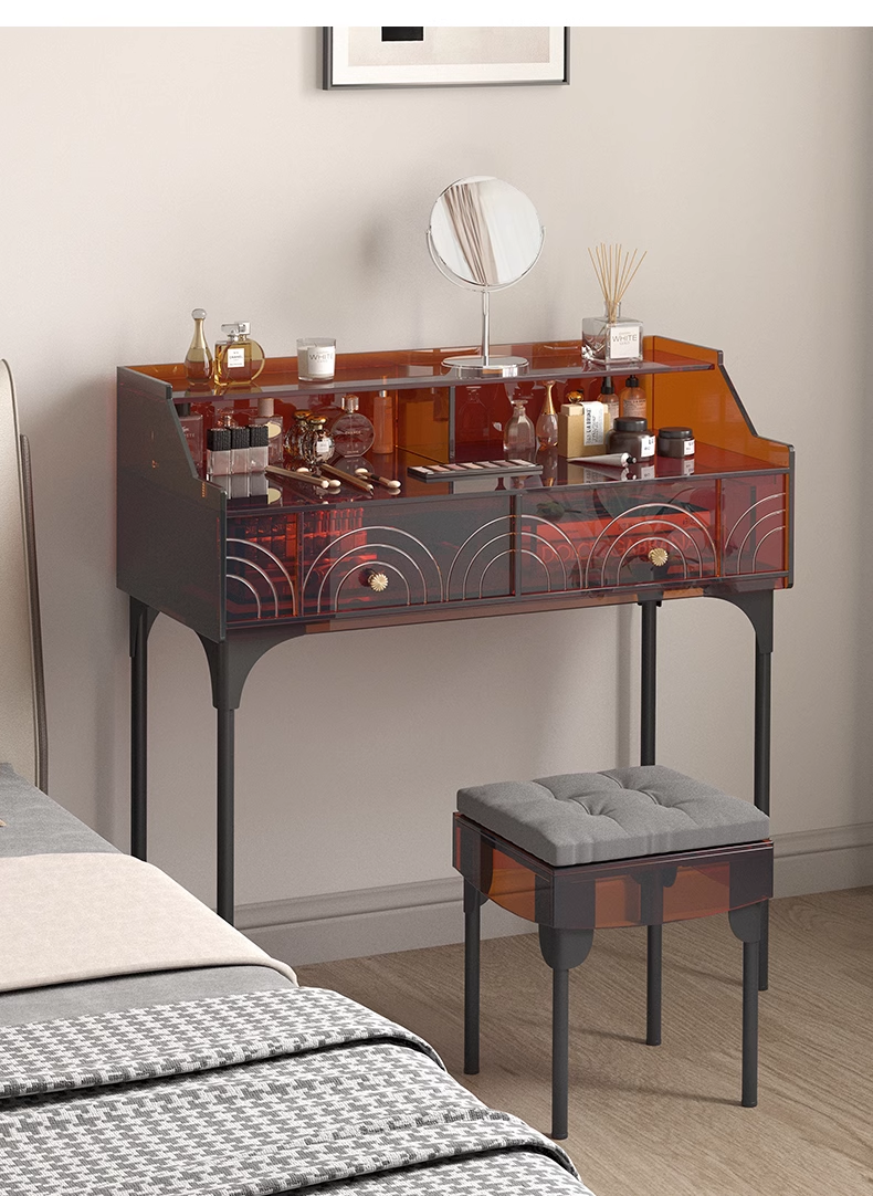 YISILE Peninsula Acrylic Vanity Set | 1m² Piano-Style Makeup Dressing Table