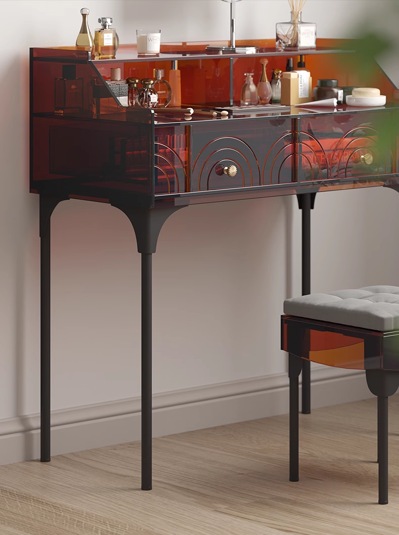 YISILE Peninsula Acrylic Vanity Set | 1m² Piano-Style Makeup Dressing Table