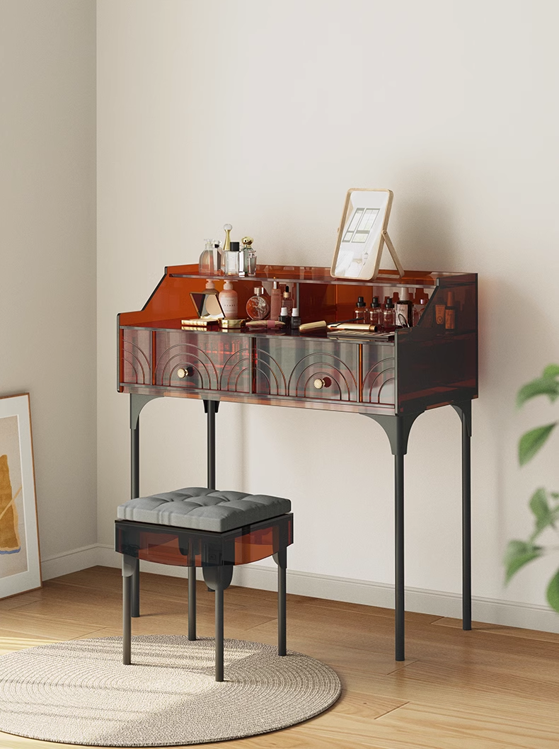 YISILE Peninsula Acrylic Vanity Set | 1m² Piano-Style Makeup Dressing Table