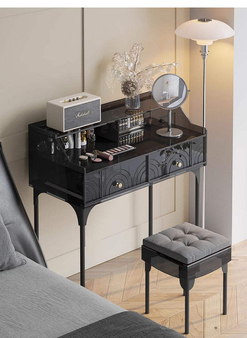 YISILE Peninsula Acrylic Vanity Set | 1m² Piano-Style Makeup Dressing Table