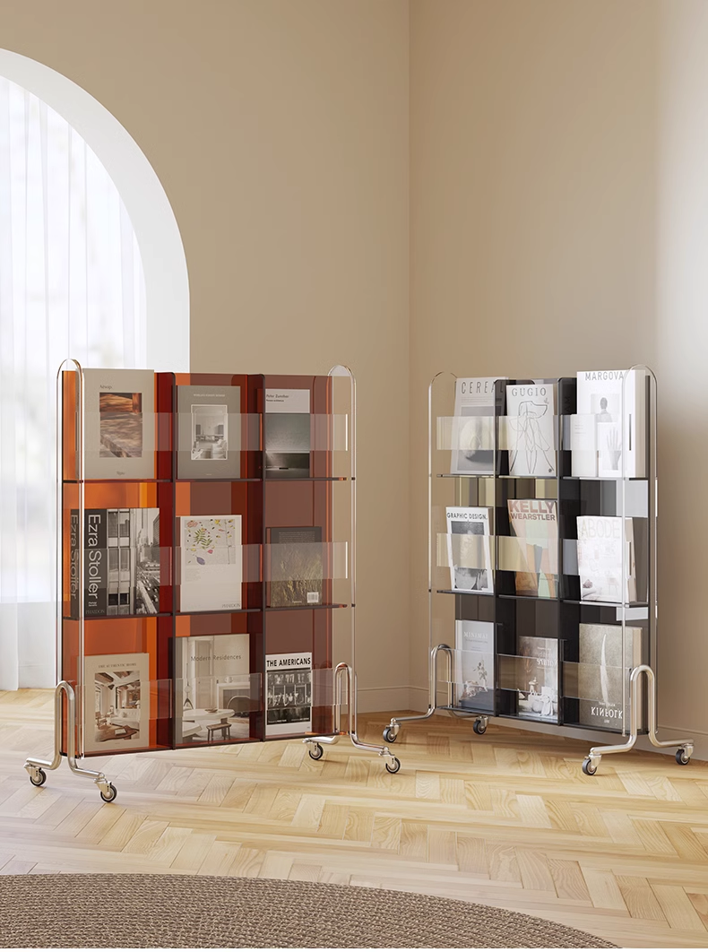 YISILE Plato Freestanding Acrylic Magazine Rack | Minimalist Book Display Stand
