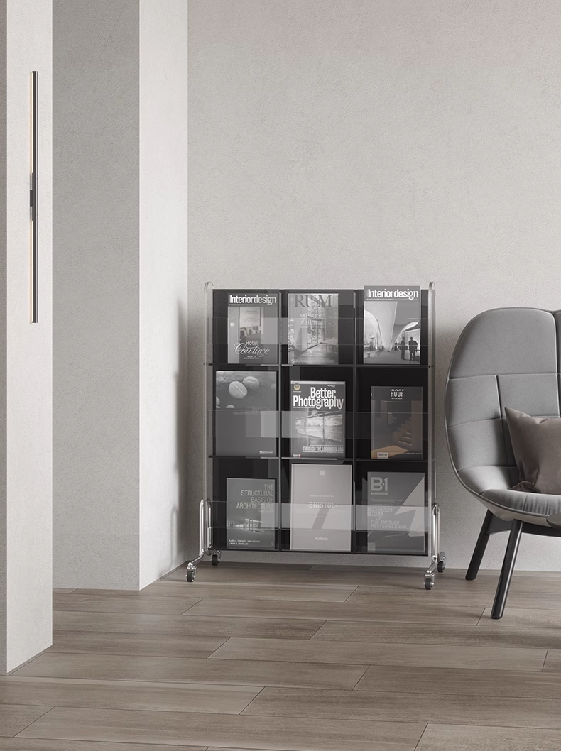 YISILE Plato Freestanding Acrylic Magazine Rack | Minimalist Book Display Stand