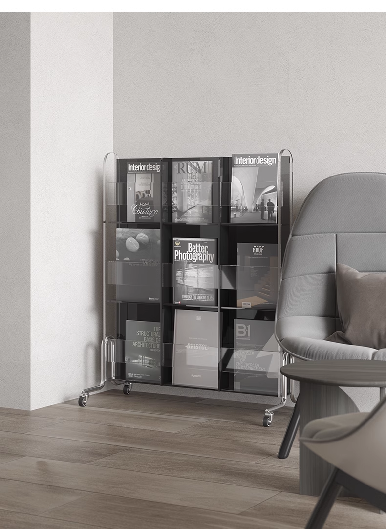 YISILE Plato Freestanding Acrylic Magazine Rack | Minimalist Book Display Stand