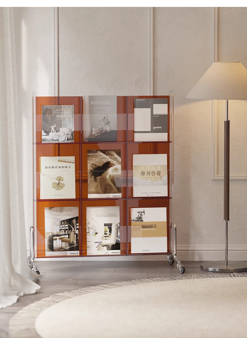 YISILE Plato Freestanding Acrylic Magazine Rack | Minimalist Book Display Stand