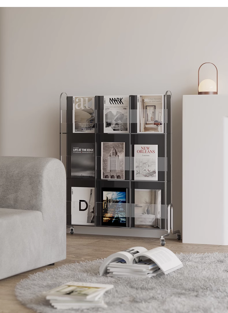 YISILE Plato Freestanding Acrylic Magazine Rack | Minimalist Book Display Stand