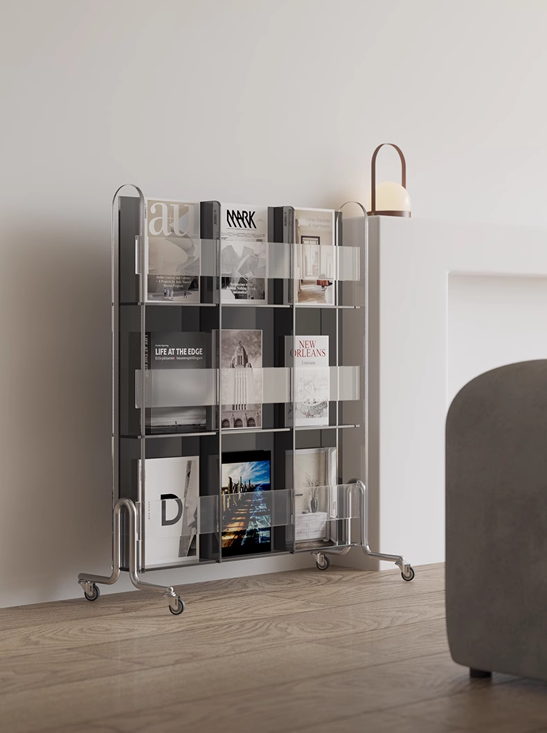 YISILE Plato Freestanding Acrylic Magazine Rack | Minimalist Book Display Stand
