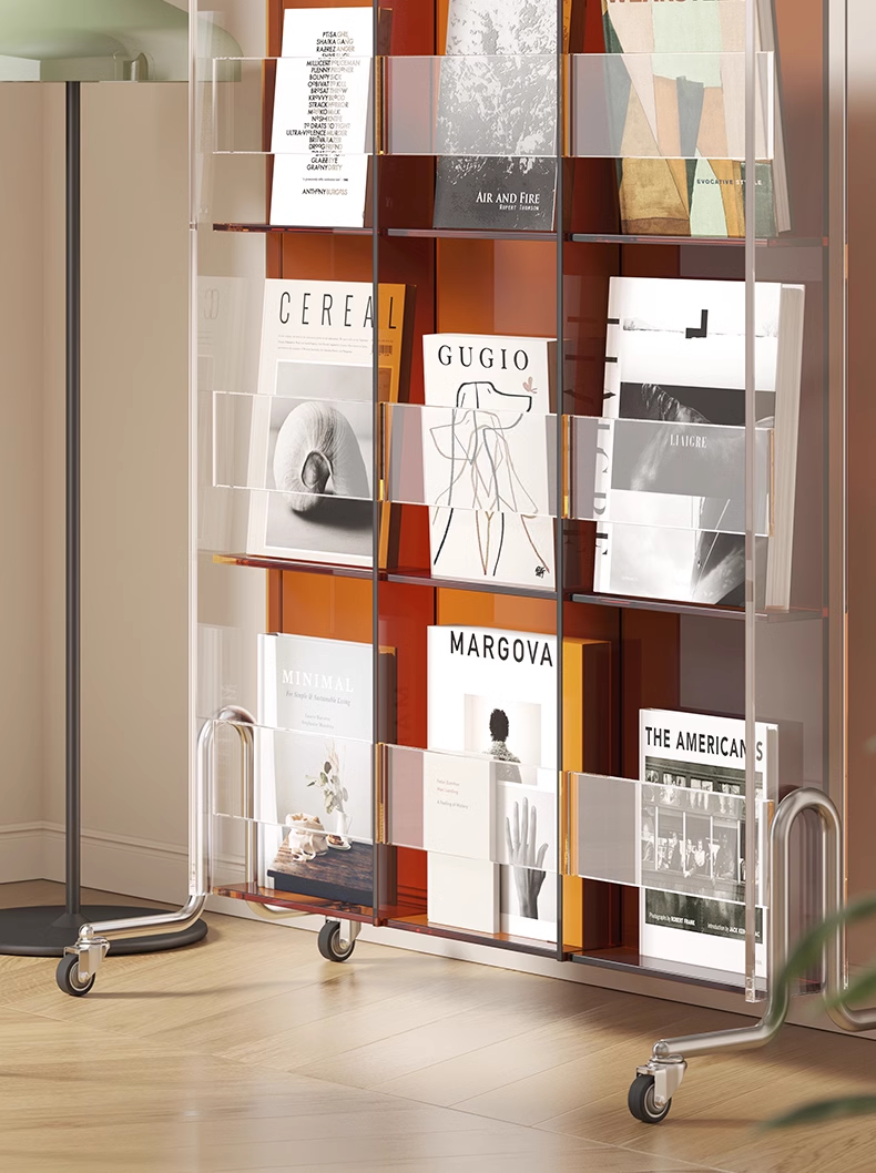 YISILE Plato Freestanding Acrylic Magazine Rack | Minimalist Book Display Stand