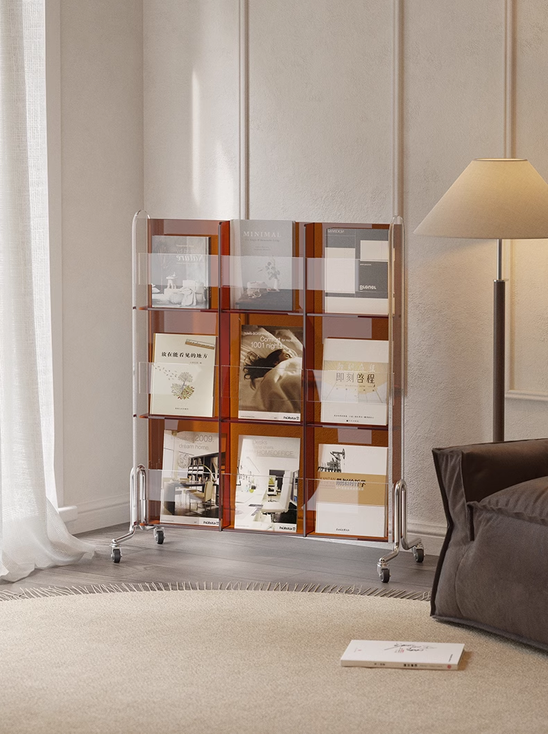 YISILE Plato Freestanding Acrylic Magazine Rack | Minimalist Book Display Stand