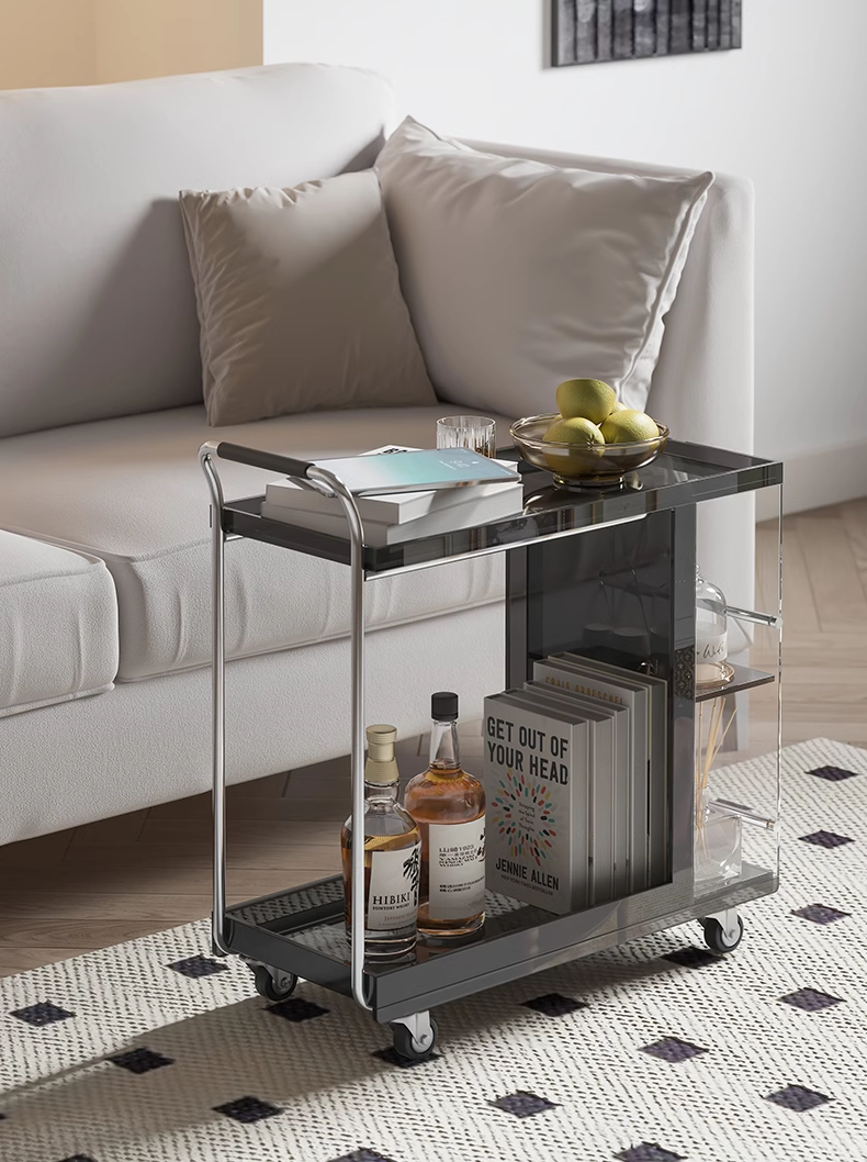YISILE Pocket Luxury Acrylic Rolling Trolley | Minimalist Mobile Bar Cart