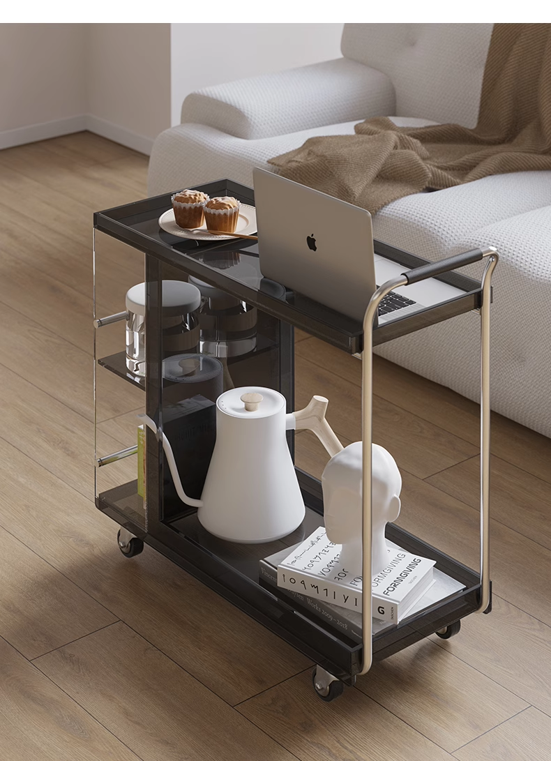YISILE Pocket Luxury Acrylic Rolling Trolley | Minimalist Mobile Bar Cart