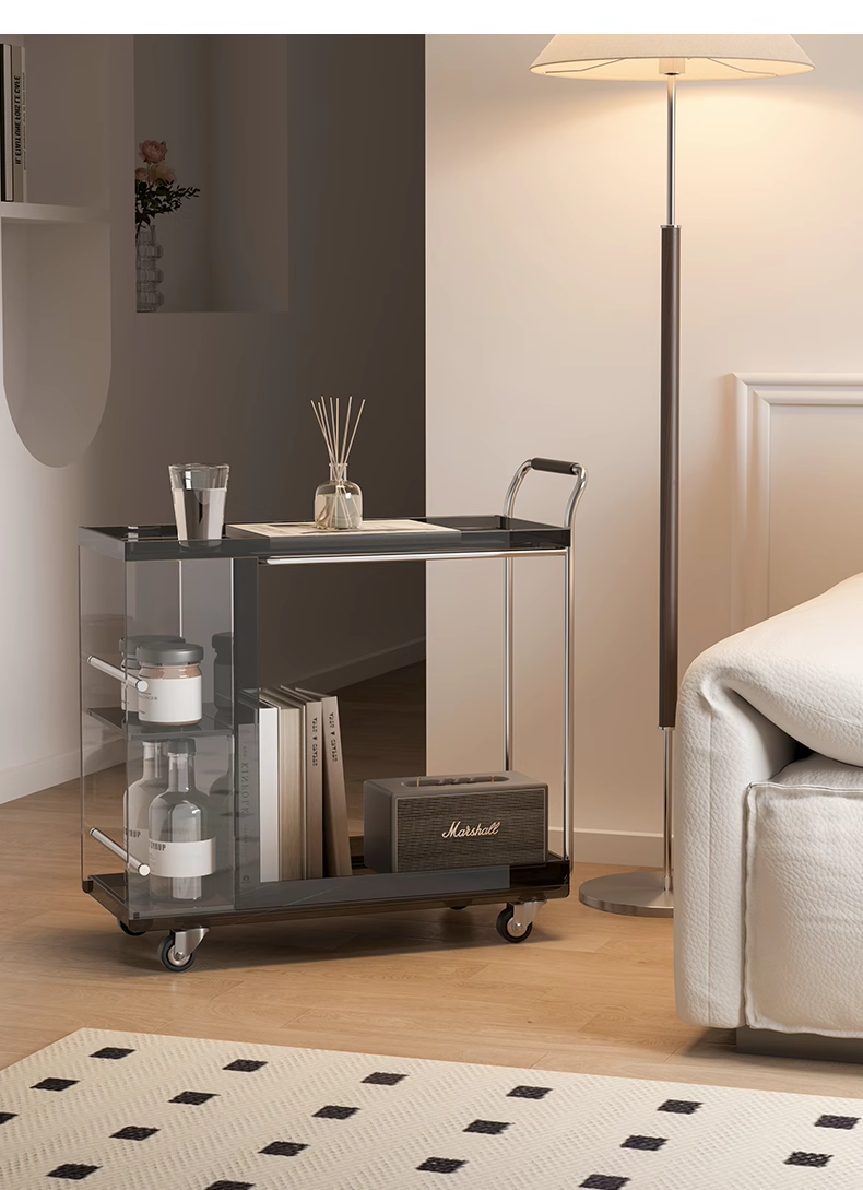 YISILE Pocket Luxury Acrylic Rolling Trolley | Minimalist Mobile Bar Cart