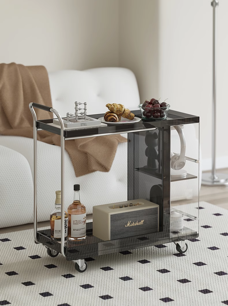 YISILE Pocket Luxury Acrylic Rolling Trolley | Minimalist Mobile Bar Cart