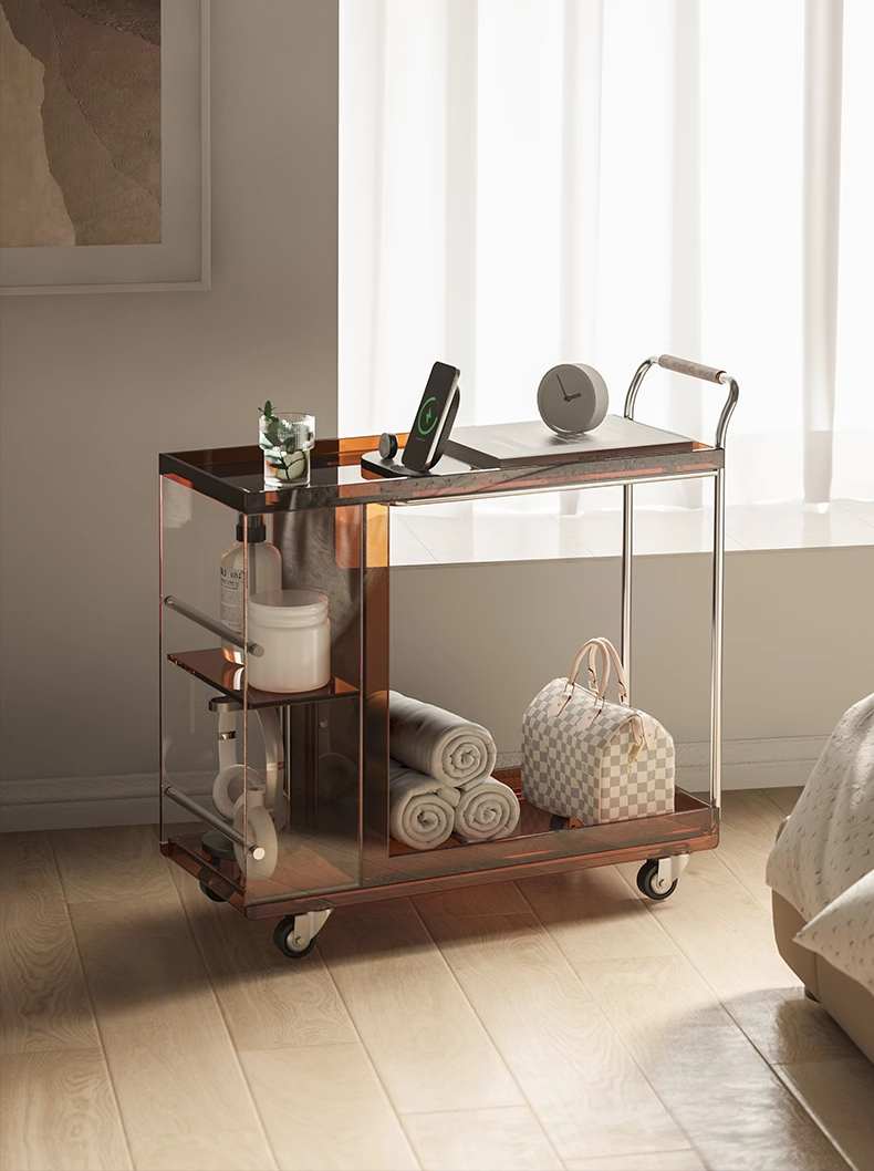 YISILE Pocket Luxury Acrylic Rolling Trolley | Minimalist Mobile Bar Cart