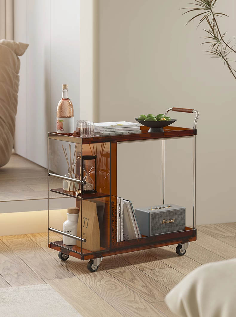 YISILE Pocket Luxury Acrylic Rolling Trolley | Minimalist Mobile Bar Cart